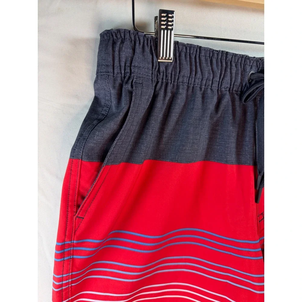 Hurley Mens Colorblock Board Shorts Red White Blue Ombre Swim Trunks Size Medium